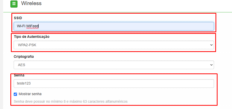 Roteador Intelbras: Ajuste do SSID e definir uma senha para acesso a esta rede.