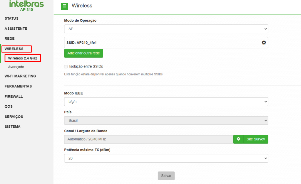 Roteador Intelbras com apenas Wireless 2.4 Ghz,