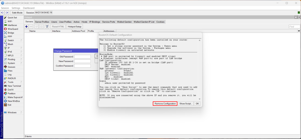 como zerar a configuração inicial do MikroTik