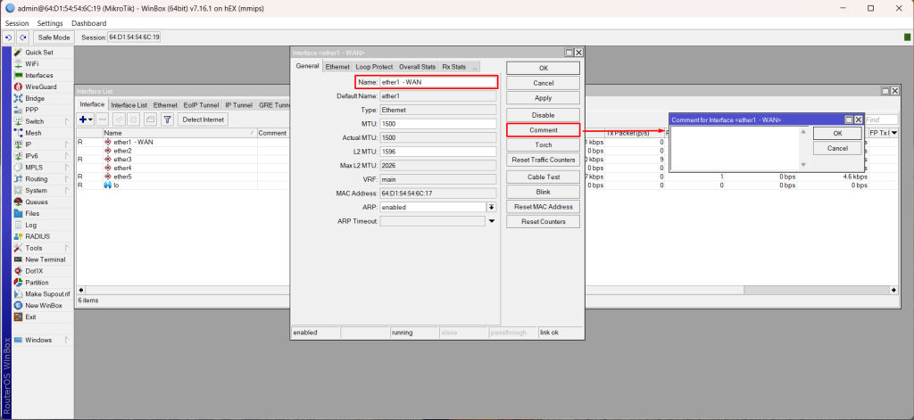 Configurando interface WAN no MikroTik