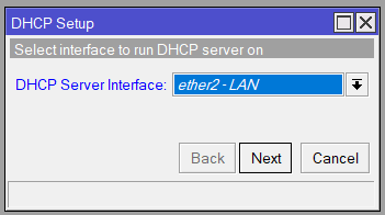 Interface LAn para configuração do DHCP