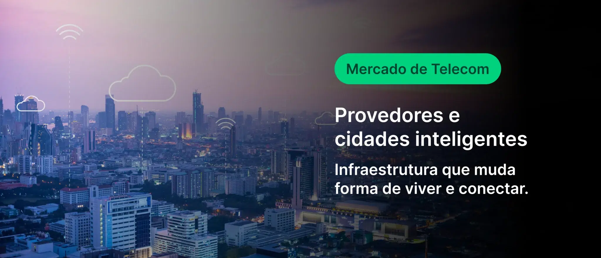 Imagem de uma cidade moderna com edifícios altos sob céu nublado, destacando a importância de provedores de telefonia e infraestrutura para cidades inteligentes.