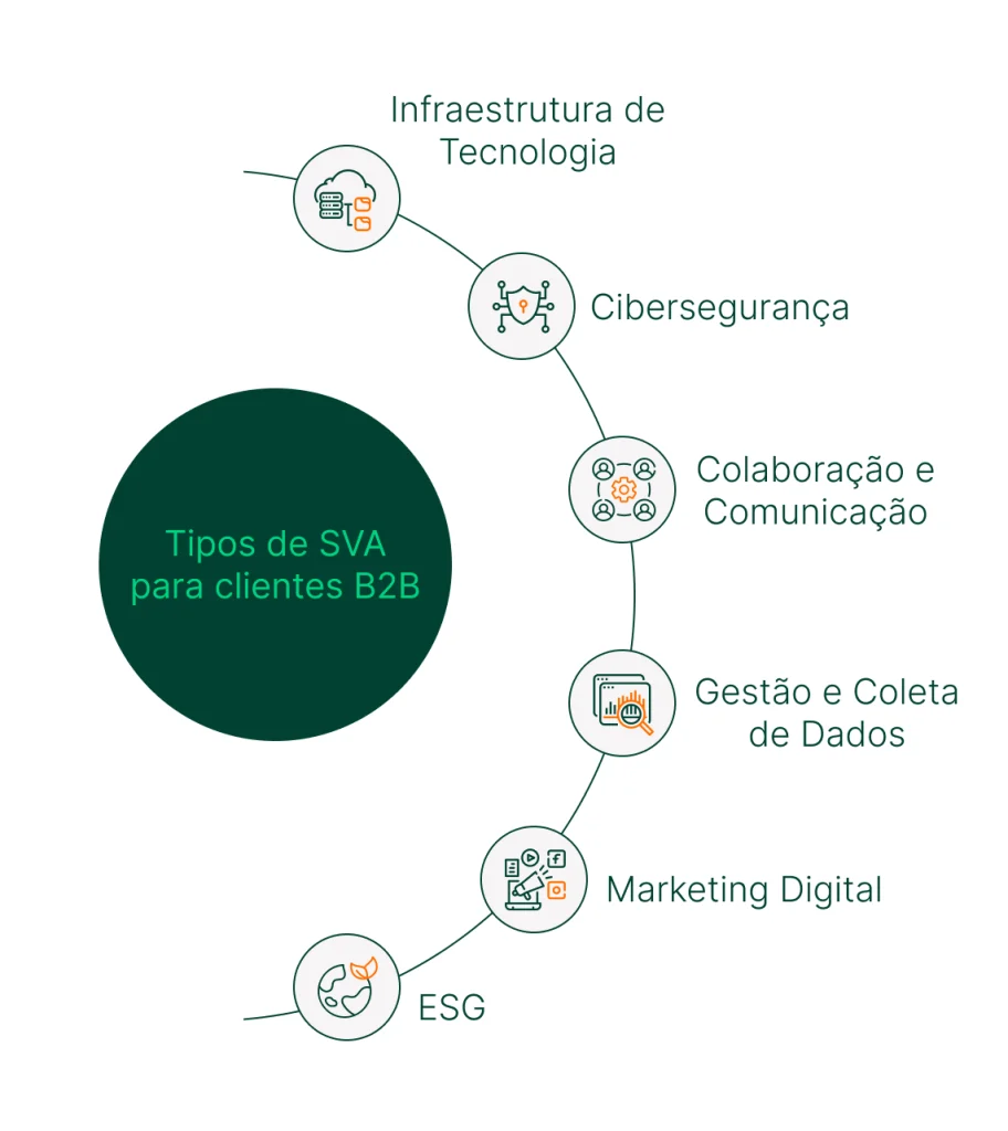 Infográfico dos tipos de Serviço de Valor Agregado para clientes B2B
