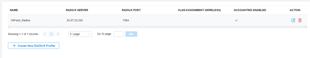 tela de confirmação da configuração do perfil Radius