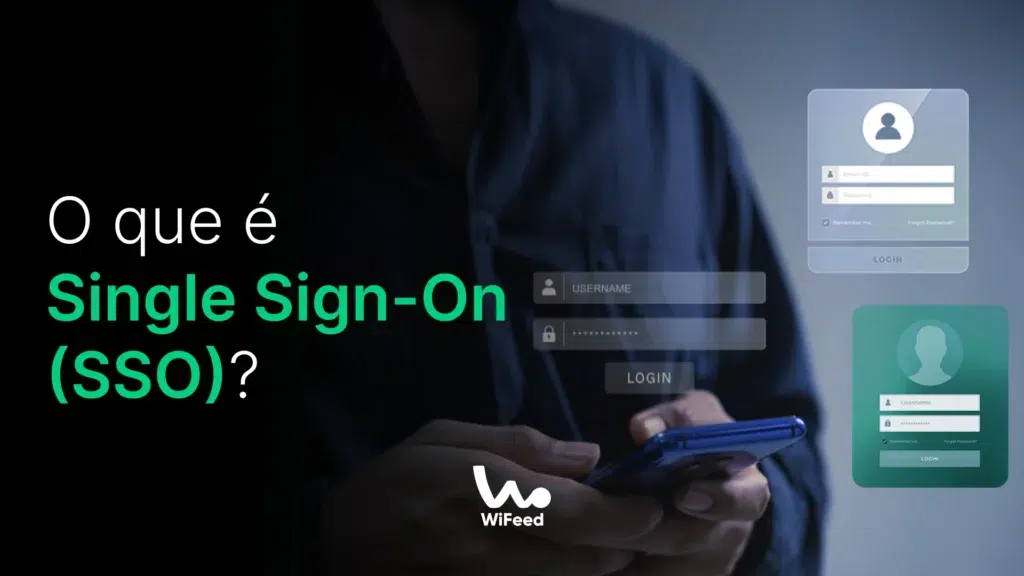 	
Imagem ilustrativa explicando o conceito de Single Sign-On (SSO) com foco em tecnologia, login digital e segurança online