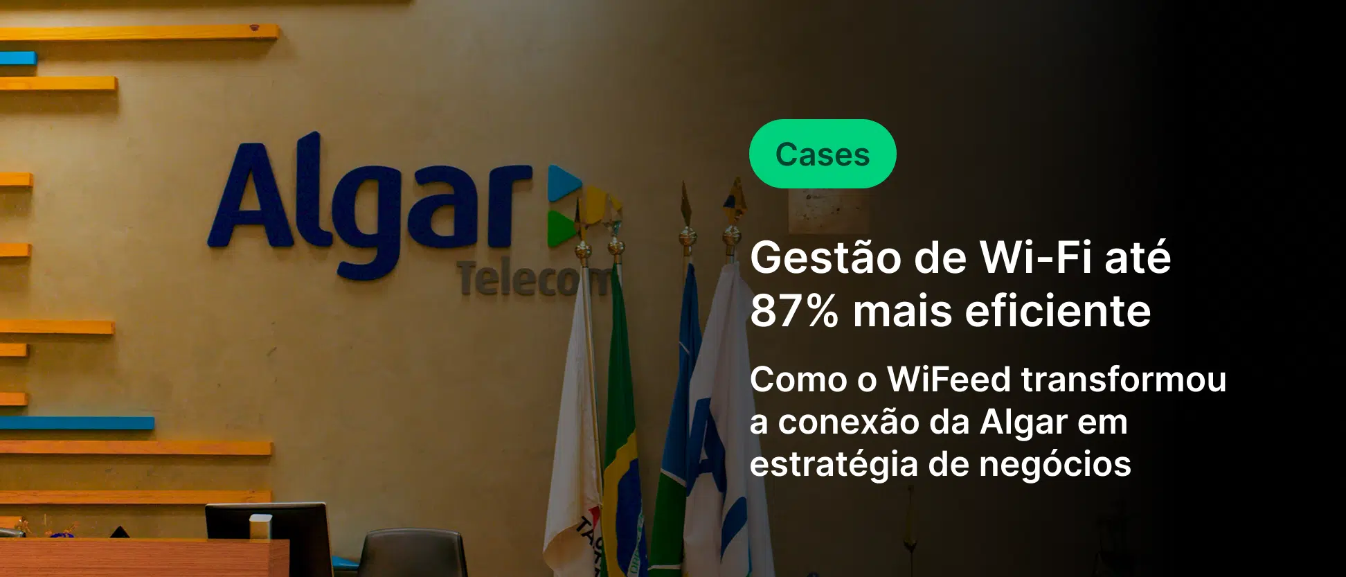 Imagem do espaço da Algar Telecom destacando a transformação do Wi-Fi inteligente em uma estratégia de negócios, promovendo inovação e conectividade.