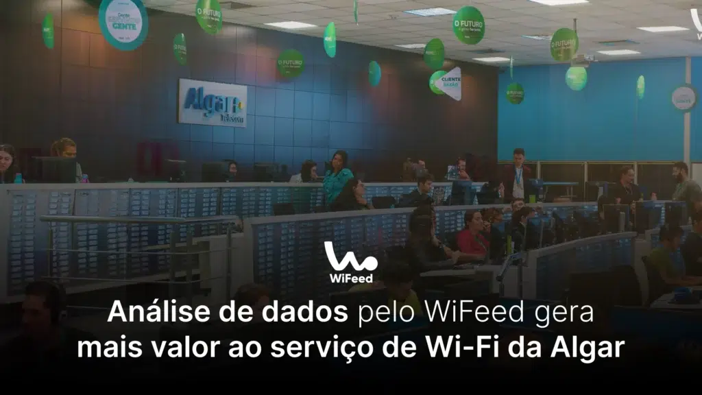 Imagem do balcão de atendimento na Algar Telecom, empresa de serviços de Wi-Fi, destacando o foco em análise de dados para melhorar o serviço de Wi-Fi alocado.