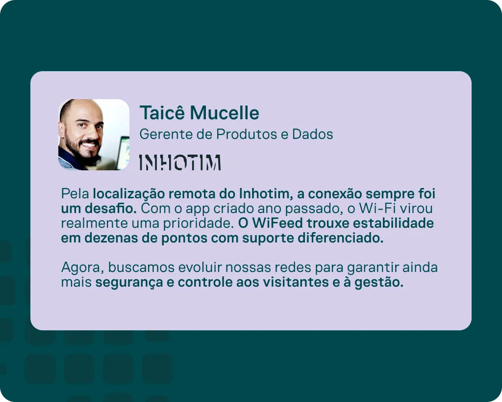 Imagem com texto sobre desafios de conexão remota e evolução das redes.
com cartão de apresentação de Taicê Mucelle, gerente de Produtos e Dados, 