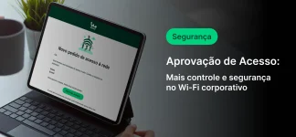 Imagem de um tablet exibindo uma tela de approval de acesso e controle de segurança no Wi-Fi corporativo, promovendo segurança da rede empresarial.
