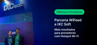 Banner de evento mostrando parceria entre WiFeed e IXC Soft para provedores de internet, destacando resultados com Hotspot Wi-Fi.