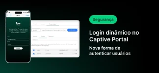 Imagem mostra uma tela de login dinâmico no portal Captive, destacando a segurança na autenticação de usuários, com uma interface moderna acessada via celular.
