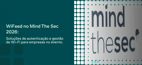 Banner da WiFeed no Mind com destaque para “Segurança” e o texto “The Sec 2026”, incluindo a descrição “Soluções de autenticação e gestão de Wi-Fi para empresas”. Fundo com elementos gráficos e as palavras “mind” e “thesec”.