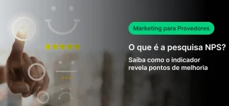 Imagem de um dedo tocando uma tela holográfica com ícones de avaliação e estrelas, relacionado a marketing para provedores e pesquisa NPS, destacando pontos de melhoria.