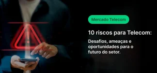 Imagem ilustrativa de um profissional de telemática segurando um smartphone, com destaque para um alerta vermelho, simbolizando riscos e desafios no setor de telecomunicações.
