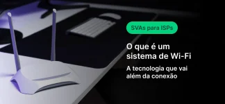 Imagem de um roteador Wi-Fi branco com duas antenas, destacando a importância do sistema de Wi-Fi para ISPs e o conceito de tecnologia além da conexão.