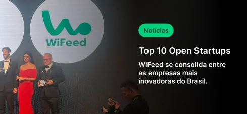 Imagem de evento de tecnologia premiando as top 10 startups abertas no Brasil, incluindo a WiFeed, uma das empresas inovadoras do país.