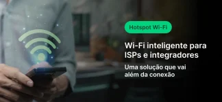 Imagem de uma pessoa segurando um smartphone com ícone de Wi-Fi representando Wi-Fi inteligente para ISPs e integradores, destacando conexão rápida e segura.